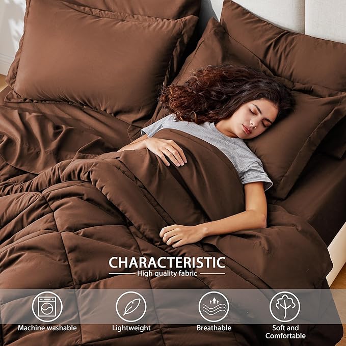 Love's cabin Twin Comforter Set Brown, 5 Pieces Twin Bed in a Bag, All Season - Image 3