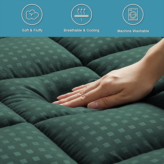 HYLEORY Full XL Mattress Pad Quilted Fitted Mattress Protector Cooling Pillow - Image 4
