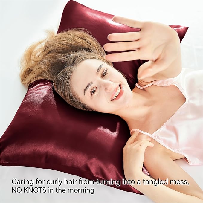 BEDELITE Satin Pillowcase with Zipper, Burgundy Pillow Cases Queen Size Set of 2 - Image 4