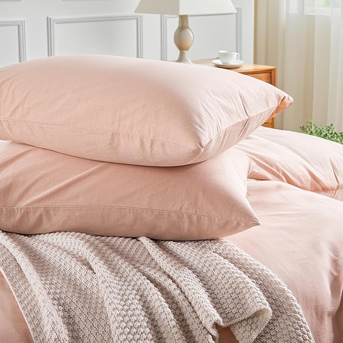 NEXHOME PRO 100% Washed Cotton Duvet Cover King Size, Linen Feel Textured - Image 7