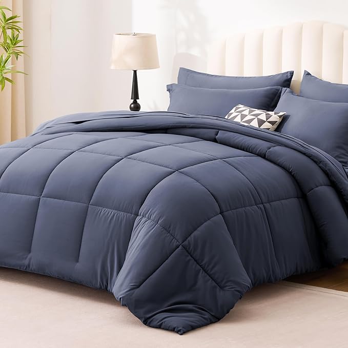 Love's cabin King Size Comforter Set Indigo Blue, 7 Pieces King Bed in a Bag - Image 2