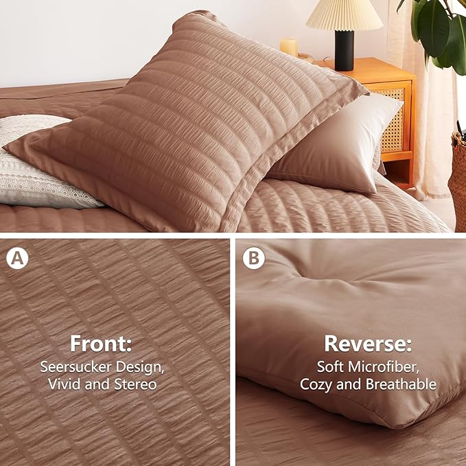 CozyLux King Size Comforter Set Mocha Mousse Seersucker 7 Pieces Bed in a Bag - Image 4