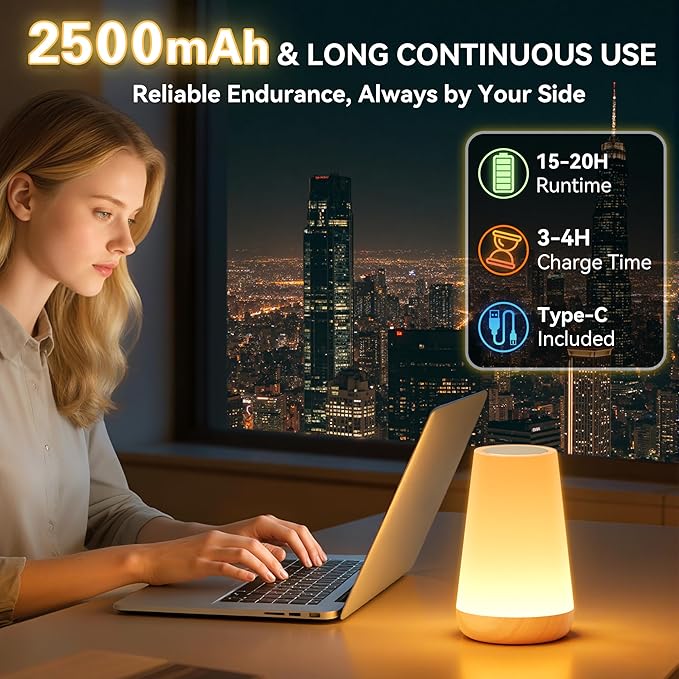 Auxmir LED Night Light 2 Pack Bedside Lamp Touch and Remote Control Dimmable - Image 5