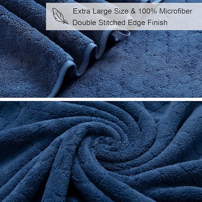 8-Piece Navy Bath Towels Set, 2 Oversized Large Bath Towels Sheet, 2 Hand - Image 7
