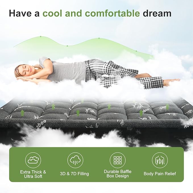 King Size Mattress Topper Viscose Derived from Bamboo, Soft Thick Pillow Top - Image 2