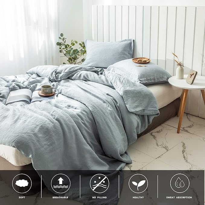 Simple&Opulence 100% Linen Duvet Cover Set 3pcs Basic Style Natural French - Image 7