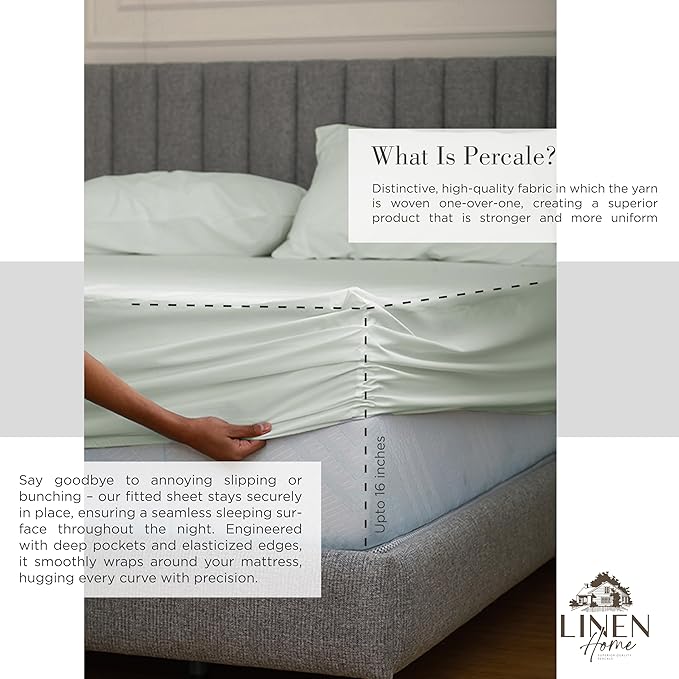 Linen Home 100% Cotton Percale Sheets King Size, Dove Grey, Deep Pocket - Image 4
