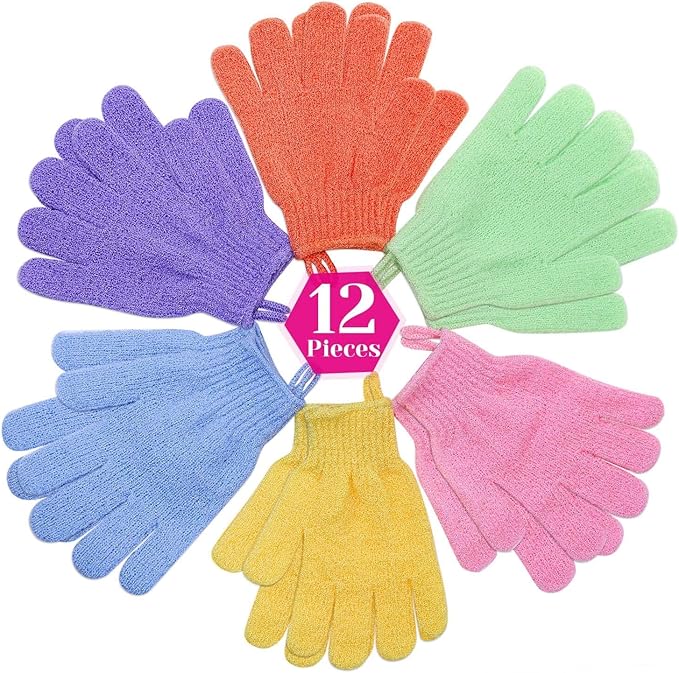 anezus Exfoliating Gloves, 6 Pairs Shower Scrub Gloves Bath Loofah Glove by anezus