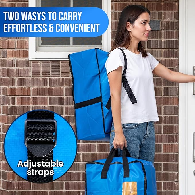 TAILI 2 Pack Blus Moving Bags w/Adjustable Backpack Straps, Moving Supplies, Moving Boxes Alternative, Heavy Duty Storage Totes for College Packing, Camping Backpack for Travel, Dorm, Laundry