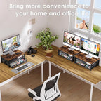 OPNICE Wood Computer Monitor Stand Riser, Desk Organizer with Drawer, Laptop Stand, Office Desk Accessories & Workspace Desktop Organizers Storage for Office Supplies(Brown)