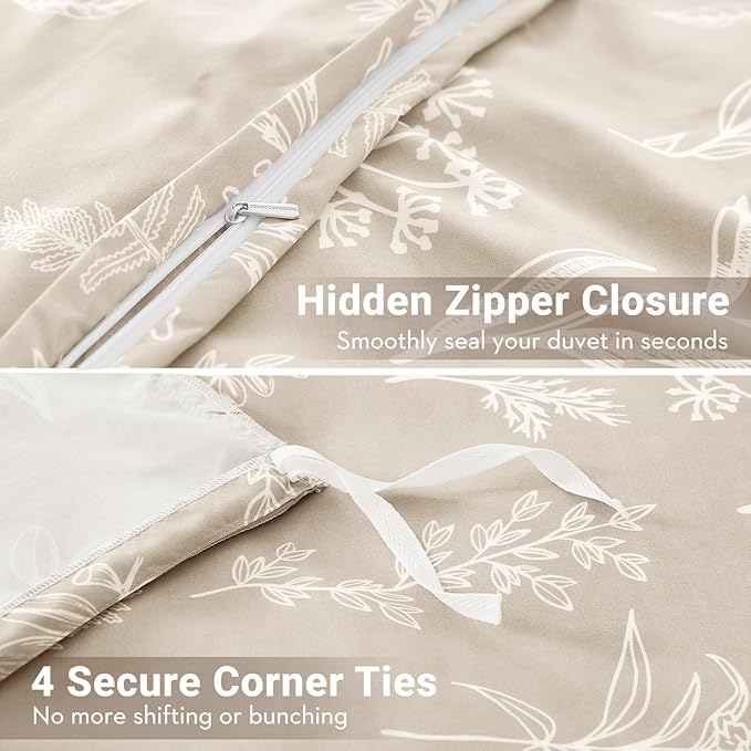 MUXHOMO Duvet Cover Queen Size, Reversible Floral Beige Duvet Cover Set - Image 5