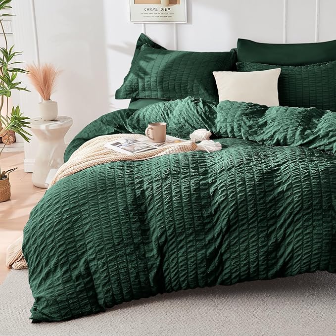 HYMOKEGE Emerald Green California King Comforter Set Seersucker 7 Pieces - Image 2