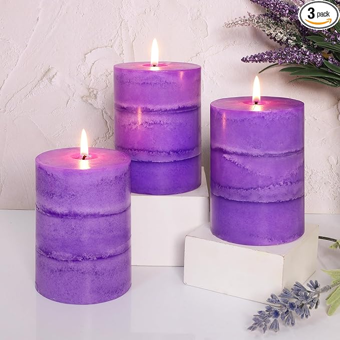 3" x 4" Handmade Pillar Candles Lavender Scented Purple Decorative Modern by FLAVCHARM