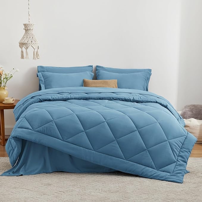 Love's cabin Twin Comforter Set Misty Blue, 5 Pieces Twin Bed in a Bag - Image 2