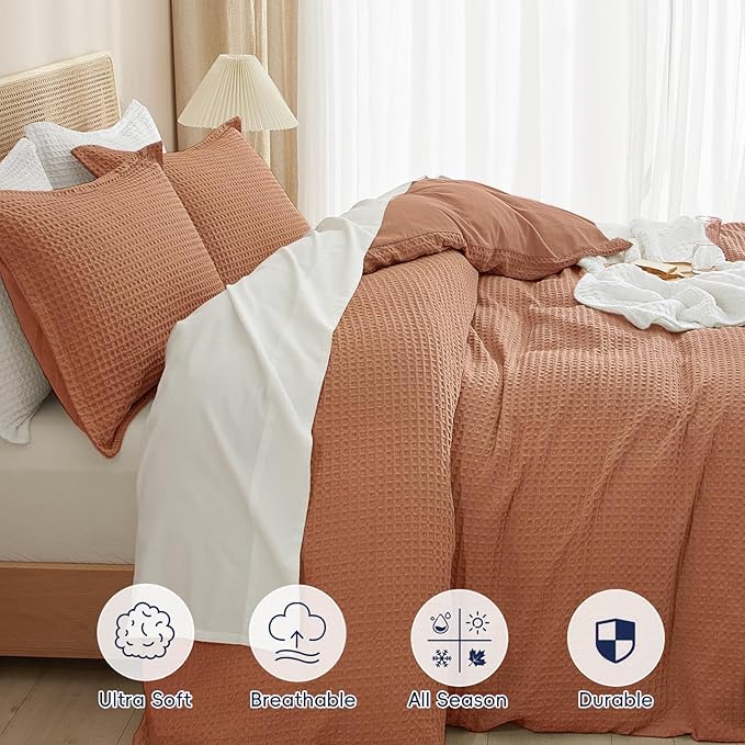 PHF Waffle Duvet Cover Set Twin/Twin XL Size, No Snagging Ultra Soft Luxury - Image 4