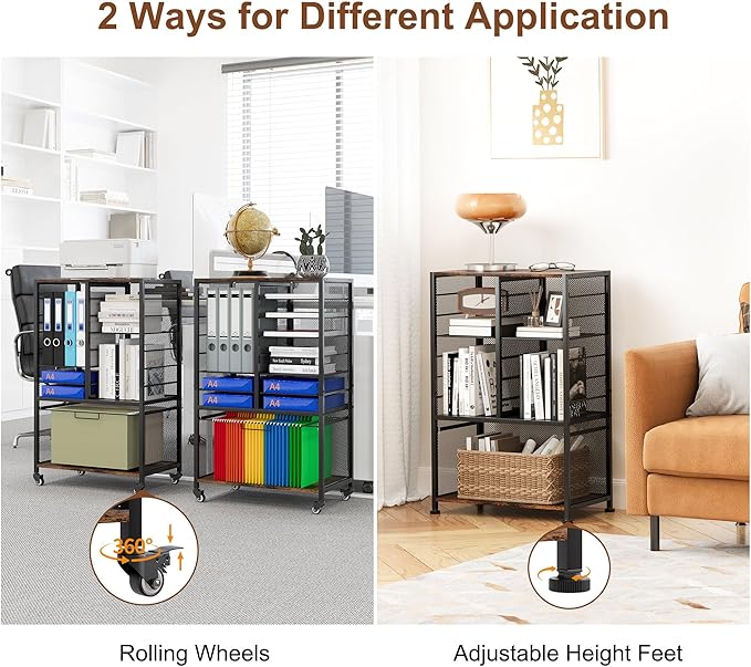 EasyPAG Rolling File Cart with 14 Slot Mail Organizer, Under Desk Storage with Hanging File Rack for Letter/Legal Folders, Mobile Filing Cabinet Printer Stand for Office Home Classroom, Black