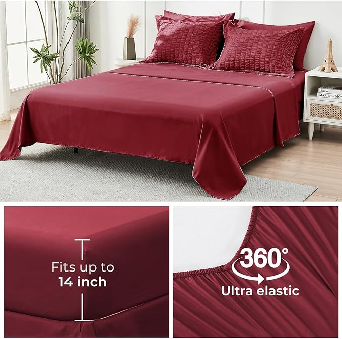 HYMOKEGE Burgundy Full Size Comforter Sets Seersucker 7 Pieces, All Season - Image 7