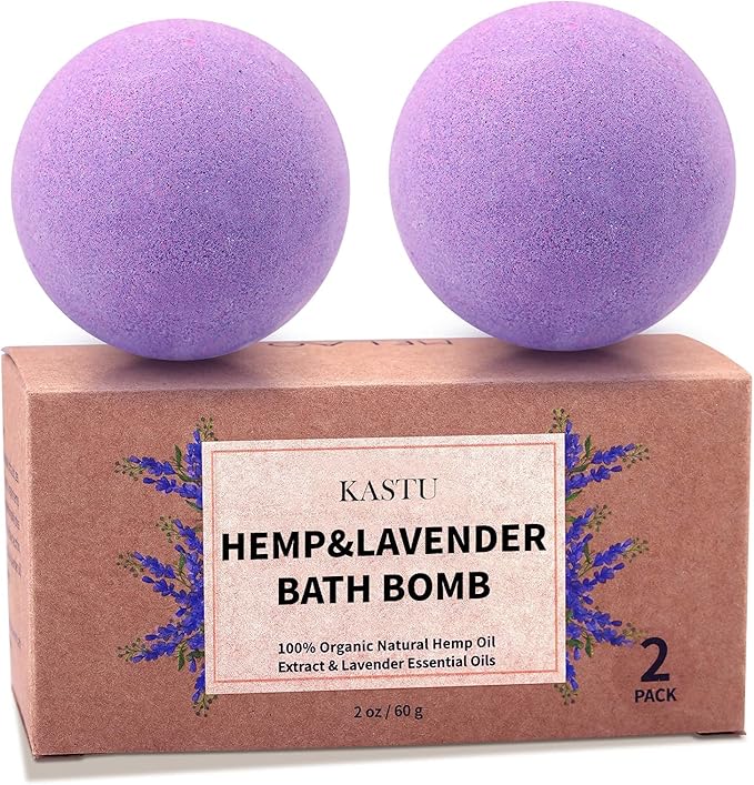 Bath Bombs, 2 Pack Fizzy Spa Gift Natural Hemp Oil Extract and Lavender by Focusingonbathingproducts