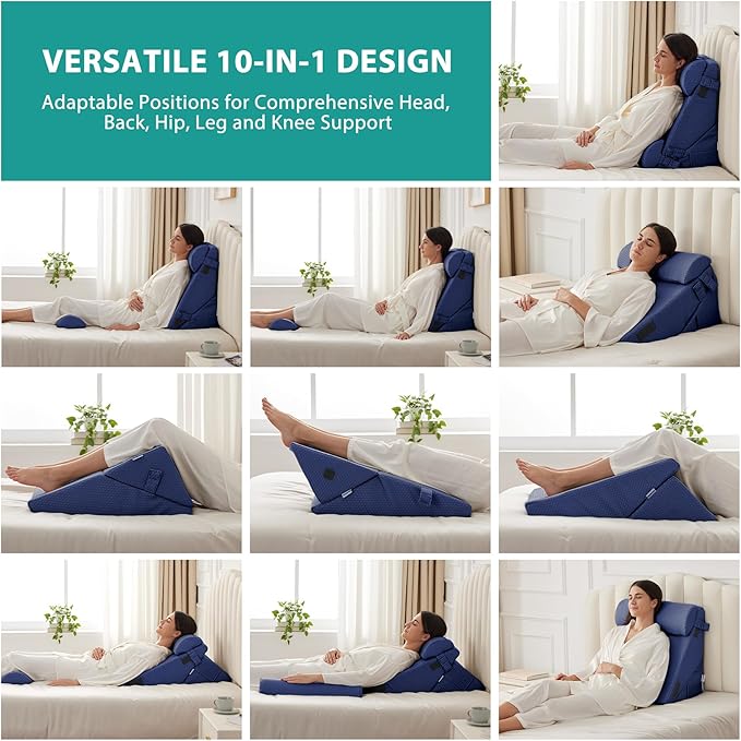 Bedluxe Adjustable 4pcs Bed Wedge Pillow Set, Memory Foam Wedges Pillow Post - Image 3