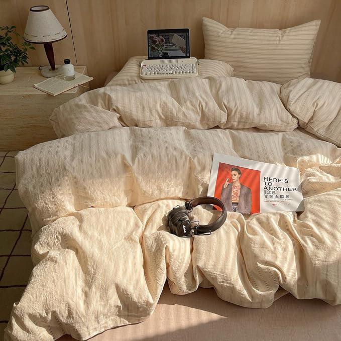 mixinni Retro Striped Duvet Cover Set Twin Size - Image 4