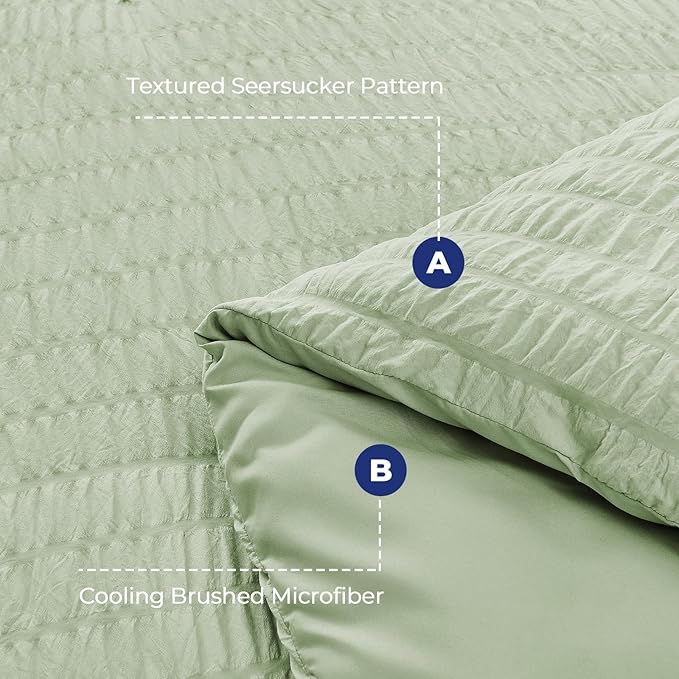 HYMOKEGE Light Green Queen Comforter Set Seersucker 7 Pieces, All Season Luxury - Image 4