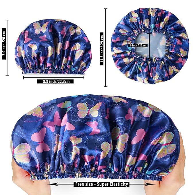 Shower Cap for Women, Double Layers Shower Caps Reusable Waterproof, Bathing - Image 3