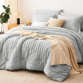 CozyLux Full Bed in a Bag Light Grey Seersucker Textured Comforter Set by CozyLux