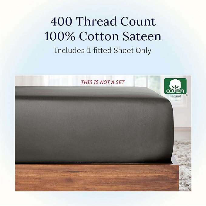 California Design Den Cotton Twin Fitted Sheet, Soft 400 Thread Count 100% - Image 4