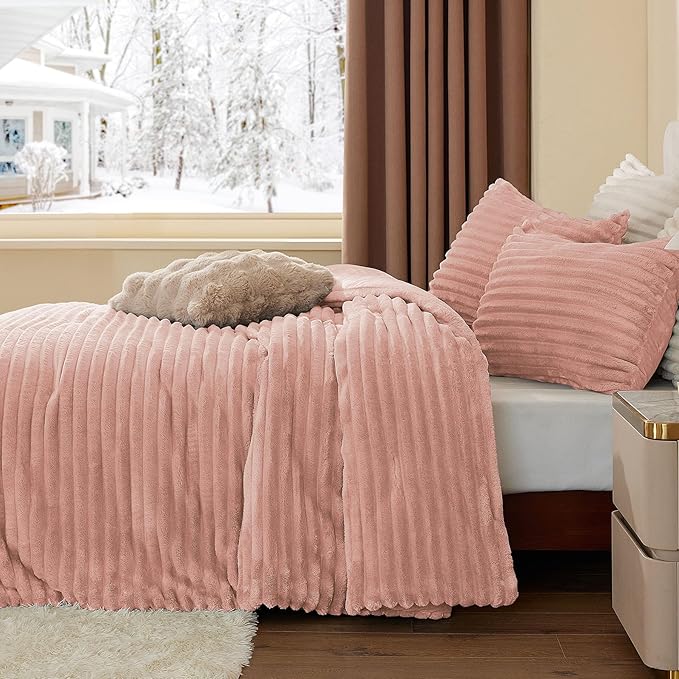 BEDELITE Fleece Twin Comforter Set -Super Soft & Warm Fluffy Dusty Pink Bedding - Image 4