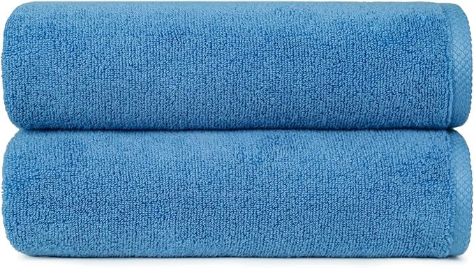 Amazon Basics 2-Piece Quick-Dry Oversize Bath Towel, 100% Cotton, Lake Blue by AmazonBasics