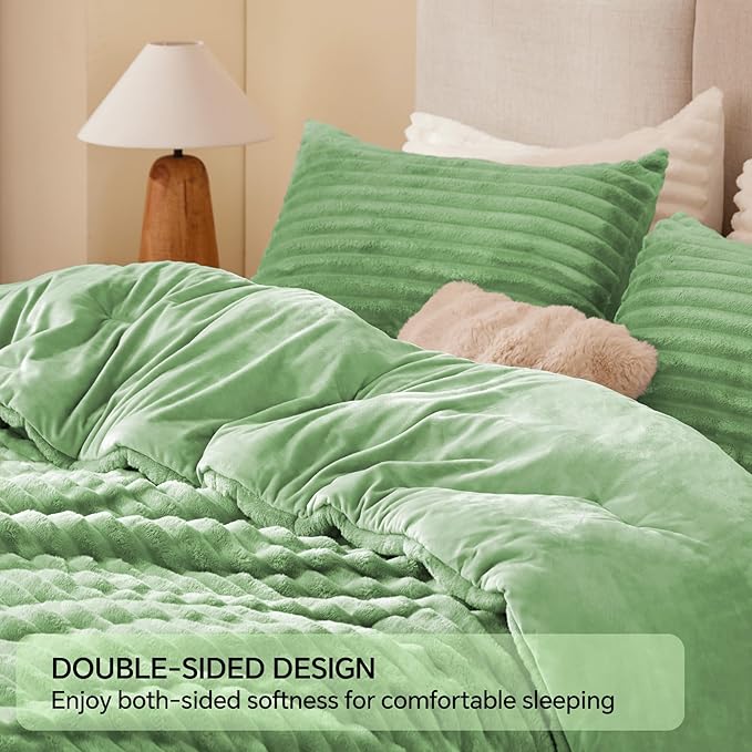 BEDELITE Fleece Full Comforter Set -Super Soft & Warm Fluffy Green Bedding - Image 5