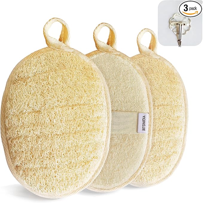 YIQINGJIE Natural Loofah Sponge Exfoliating Body Scrubber, Made by YIQINGJIE