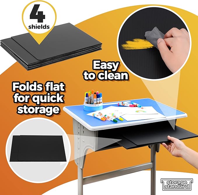 4-Pack Desk Dividers for Students - Durable & Waterproof Plastic Study Carrel Divider, Classroom Folders Teacher Supplies, Easy-to-Clean Plastic Privacy Shield Folder Boards for Student Desks, Black