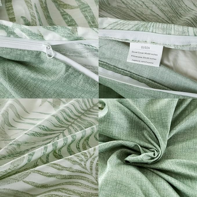OAITE Duvet Cover King Size, Reversible Leaf Green Duvet Cover Set - Image 5