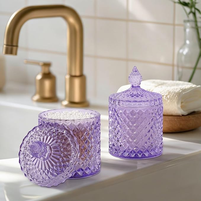2 Pack Qtip Holder Thick Glass Apothecary Jars - Image 2