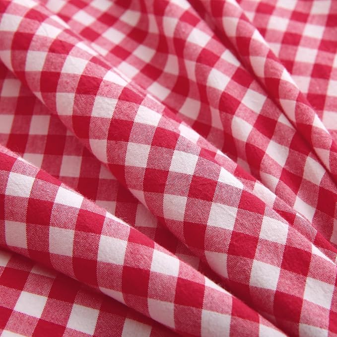 Silnuo Red/White Checkered Ruffle 3-Piece Duvet Cover Set Full Size, Washed - Image 7