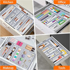 Spaclear Large Utensil Drawer Organizer Expandable Silverware Organizer for Kitchen Drawer Adjustable Cooking Utensil Holder Cutlery Flatware Tray Spatula Tools Gadgets Storage Dividers Plastic Grey
