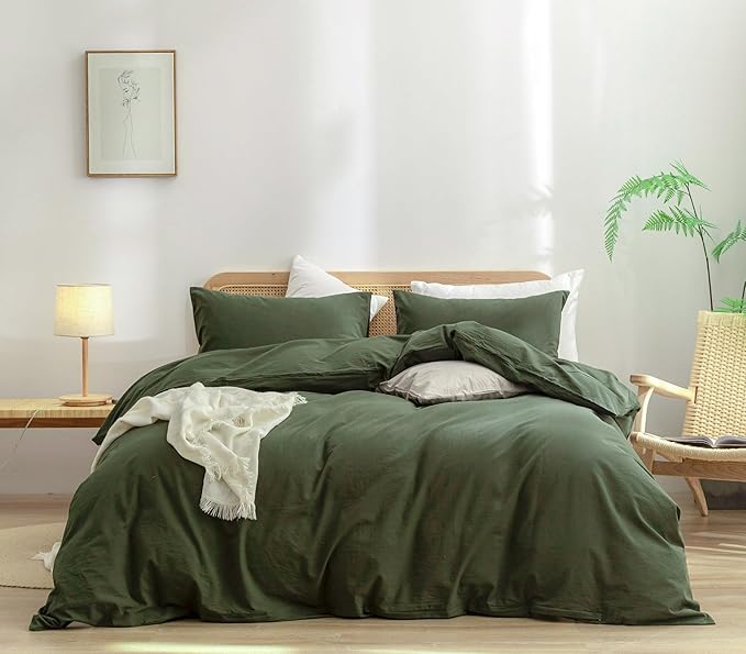 BESTOUCH Duvet Cover Set 100% Washed Cotton Linen Feel Super Soft Comfortable by BESTOUCH