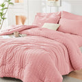 HYMOKEGE Rose Pink Queen Comforter Set Seersucker 7 Pieces, All Season Luxury by HYMOKEGE