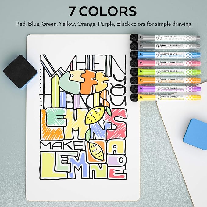 Nicpro Dry Erase Lap Board 9 x 12 inches 2 Pack Double Sided Blank Small Lapboard with 8 Pens, 2 Eraser, Learning Mini Whiteboard Portable Drawing Board for Student and Classroom Use