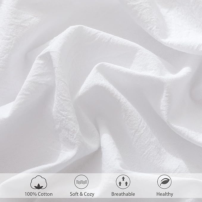 MooMee Fitted Bottom Sheet Only 100% Washed Cotton Linen Like Breathable - Image 5