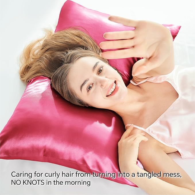 BEDELITE Satin Pillowcase with Zipper 2 Pack, Hot Pink Pillow Cases Standard - Image 4