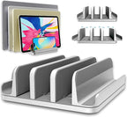 TEFONIA Adjustable Laptop Stand, 5 Slots, Aluminum Space-Saving, for Apple MacBook/Surface/Galaxy/Tablet/iPad/iPhone, Silver