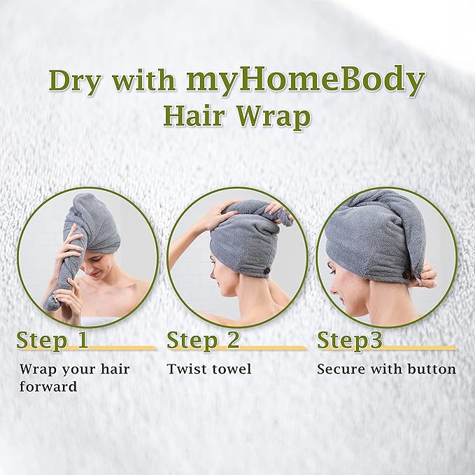myHomeBody Hair Towel Wrap, Luxury Quick Drying Turban, Ultra Soft Absorbent Cap - Image 6