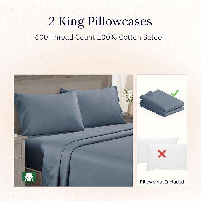 Luxuriously Soft Premium 600 Thread Count, 100% Cotton Set of 2 Cases, Crisp - Image 4