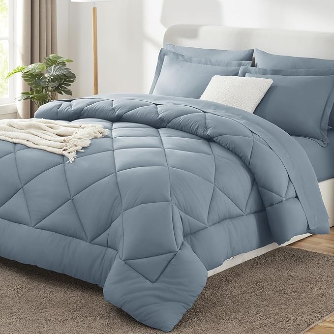 CozyLux Oversized King Comforter Set Dusty Blue, 7 Pieces Bed in a Bag by CozyLux