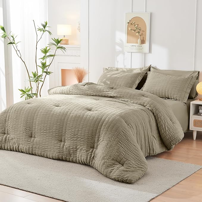 HYMOKEGE Linen Twin Comforter Set Seersucker 5 Pieces, All Season Luxury Bed in - Image 8