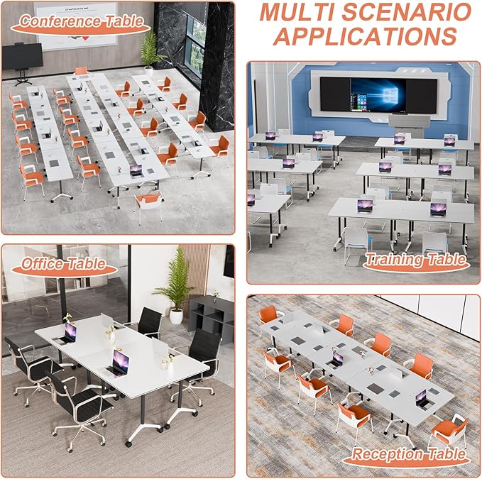 Conference Table Flip Top Mobile Conference Room Tables,Folding Conference Table with Wheels,Large Meeting Training Seminar Table Saving Space for Office Classroom(10A,70.8'')