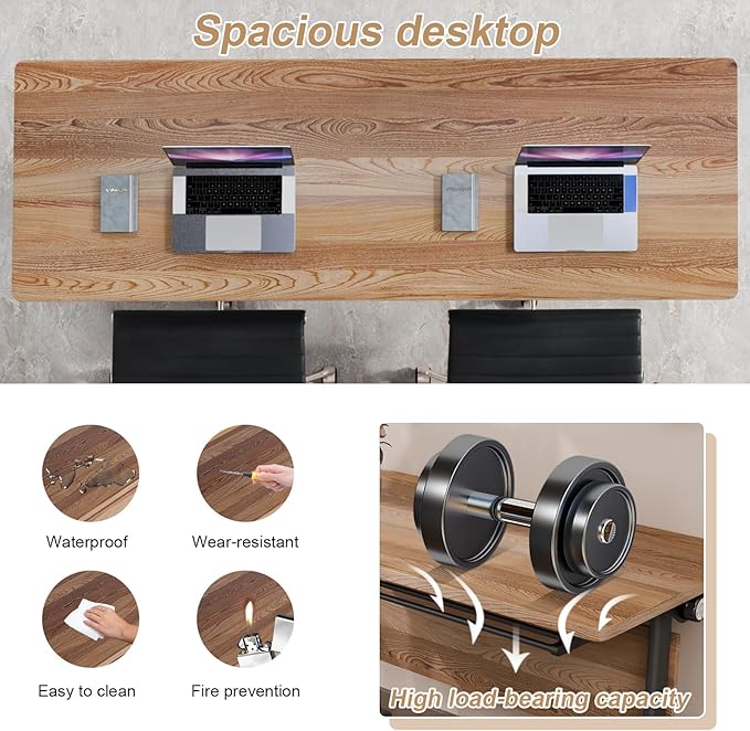 Conference Table Flip Top Mobile Conference Room Tables,Folding Conference Table with Wheels,Large Meeting Training Seminar Table Saving Space for Office Classroom(10B,47.2'')