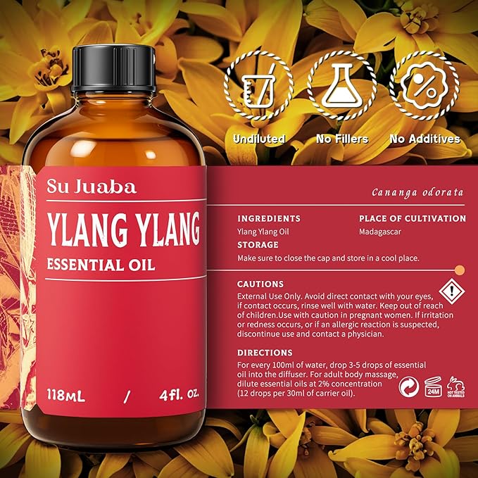 SU JUABA Ylang-Ylang Essential Oil 4 Oz, 100% Pure Natural Aromatherapy Oil - Image 6